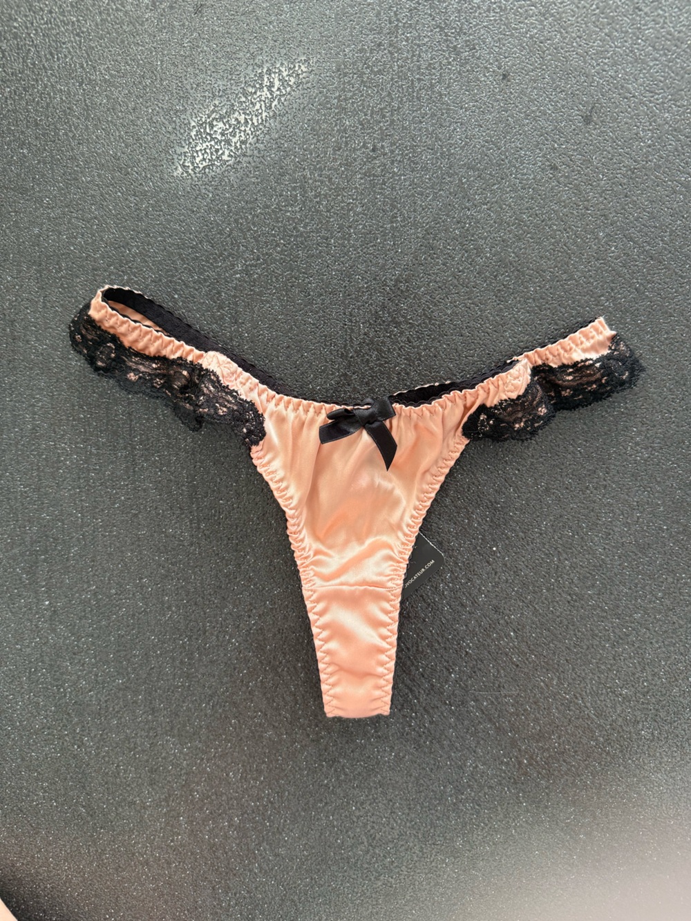Agent Provocateur Peach Satin Thong with Black Lace